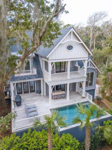an aerial view of a house with a pool at 233 Glen Abbey in Kiawah Island