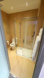 a bathroom with a shower and a toilet at Hammersmith Belle in London