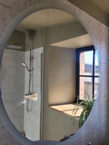 a mirror in a bathroom with a shower at Aumônerie du Prieuré in Pouzauges