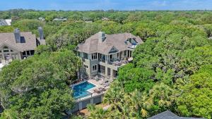 an aerial view of a house with a swimming pool at 338 Surfsong in Kiawah Island