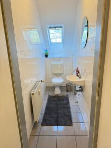 a small bathroom with a toilet and a sink at Monteurswohnung Emsdetten in Emsdetten