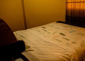 a bed in a room with a white sheet at Hotel Deza in Lampa