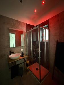 a bathroom with a glass shower and a sink at R Apartment - Venaria in Venaria Reale