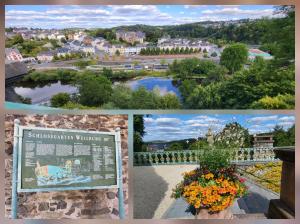 a collage of photos of a town with a sign at Lilie in Weilmünster