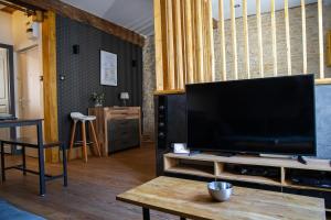a living room with a large flat screen tv at Le Millésime in Dijon