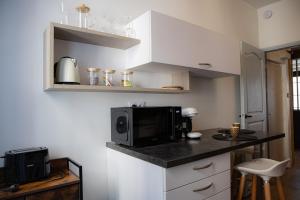 a kitchen with a counter top with a microwave at Le Millésime in Dijon +14 photos