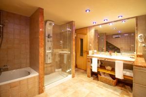 a bathroom with a tub and a shower and a sink at HOTEL EL Alboroque in Tramacastilla de Tena +100 photos