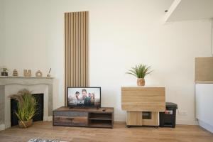 a living room with a tv and a fireplace at Nissa la bella in Nice