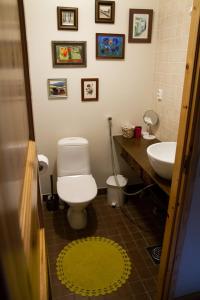 a bathroom with a white toilet and a sink at Koliwood B in Kolinkylä +13 photos