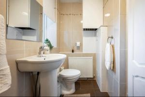 a bathroom with a white toilet and a sink at Coastal Nest - Cosy flat in Irvine town centre - 5 minute drive from beach in Irvine