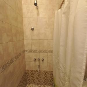 a bathroom with a shower with a shower curtain at Casa Las Parras in San Rafael +22 photos