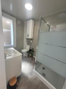 a bathroom with a shower and a sink and a toilet at JMAM Urban Suite T2 Climatisé en centre ville proche plage in Fos-sur-Mer
