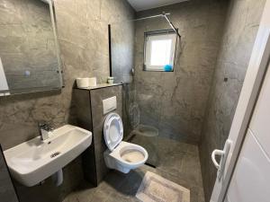 a bathroom with a toilet and a sink at Aqua Rooms Ribnik in Gornji Ribnik +37 photos