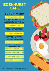a flyer for a breakfast buffet cafe with a sandwich and a hot dog at The Edenhurst Guesthouse in Weymouth