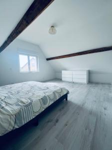 a bedroom with a bed in a attic at Maison avec Jacuzzi - Europa-Park in Obenheim