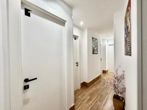 a hallway with a white door and a vase of flowers at Ilustre Rooms Malaga in Málaga +36 photos