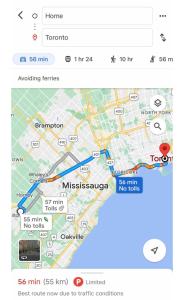 a screenshot of a google maps page with a map at Bernie's Basement in Milton