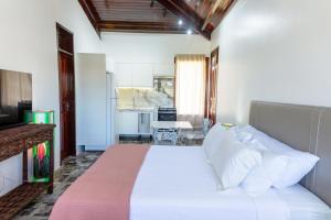 a bedroom with a large white bed in a room at Beachfront Studio with Pool Caponga in Cascavel