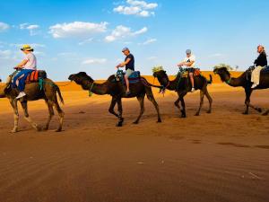 a group of people riding horses on the beach at Dar Talmoudi ,Traditional Riad, Local Food, Camel , Desert Excursions in Tagounite