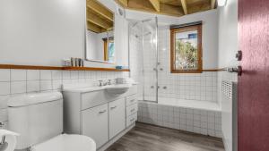 a bathroom with a toilet and a sink and a shower at Eagles Nest in Mount Hotham
