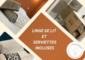 a collage of images of a room with a bed at Charmant appartement moderne D in La Roche-sur-Yon