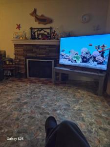 a person sitting in a living room with a flat screen tv at Gary's Place in Springfield