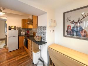 a small kitchen with a counter and a refrigerator at Rubylea in Dumfries +11 photos