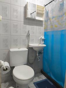a bathroom with a white toilet and a sink at Microcasa Caledônia Nova Friburgo in Nova Friburgo
