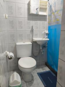 a small bathroom with a toilet and a sink at Microcasa Caledônia Nova Friburgo in Nova Friburgo