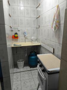 a small kitchen with a counter and a sink at Microcasa Caledônia Nova Friburgo in Nova Friburgo