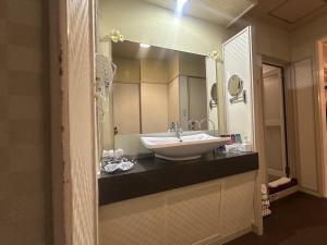 a bathroom with a sink and a large mirror at Hotel Maile in Tokyo +52 photos