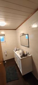 a bathroom with a white sink and a mirror at Alpenblick in Trofaiach