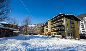 a building with snow in front of it at Hotel Pinzgauerhof by Alpeffect Hotels in Zell am See
