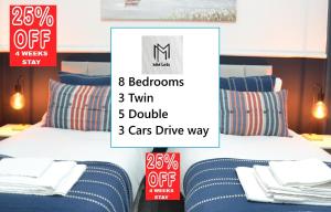 a display of three beds in a room at Manchester Ashton Suites in Ashton under Lyne