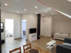 a living room with a couch and a tv at Appartement Design 2 - Altenstadt in Altenstadt