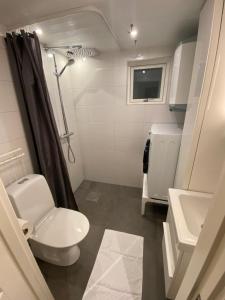 a bathroom with a toilet and a sink at Port Hotel Ocean Villa in Karlshamn +16 photos