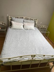 a bed in a room with two pillows on it at Chat-Douillet in Veuzain-sur-Loire