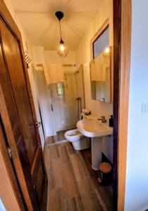 a bathroom with a sink and a toilet at Lar da avoa in Ouviaña