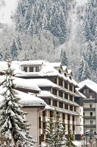 シャモニー・モンブランにあるResidence L'Aiguille - maeva Homeの雪に覆われた木々の中のホテル