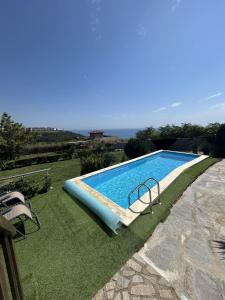 a swimming pool in the grass next to a house at Heaven's Home in Topola