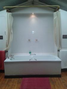 a white bath tub with a sink in a room at Sekenani Camp Maasai Mara in Ololaimutiek
