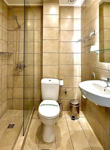 ein Badezimmer mit Toilette und Waschbecken in der Unterkunft Nidimos Hotel in Delphi + 37 Fotos