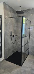 a shower with a glass door in a bathroom at Apartment nahe München A8 in Pfaffenhofen an der Glonn +1 photo