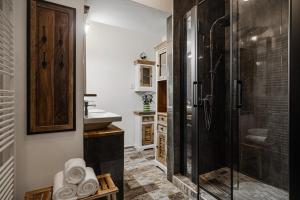 a bathroom with a shower and a sink at Villa Pontis Rabštejn nad Střelou in Rabštejn nad Střelou
