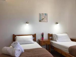 two beds sitting next to each other in a room at Anemone Masouri in Masouri