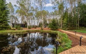 a pond in the middle of a park with trees at Luxury Resort Päikeseoru in Pedajamäe +17 photos