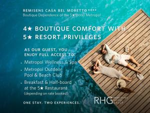 a flyer of two people laying on a dock in the water at Remisens Casa Bel Moretto, depandansa hotela Metropol in Portorož