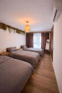 a row of four beds in a room at Bega's BDuplex in Golem, Durrës in Golem