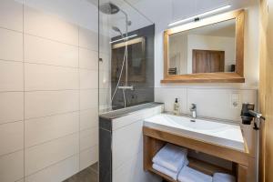 a bathroom with a sink and a mirror at HOLZLODGE APARTMENTS - Alpine Living in Radstadt - Salzburger Sportwelt in Radstadt +19 photos