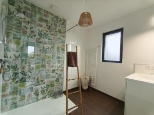 a bathroom with a shower and a sink at Les Suites du Littoral in Plouézec